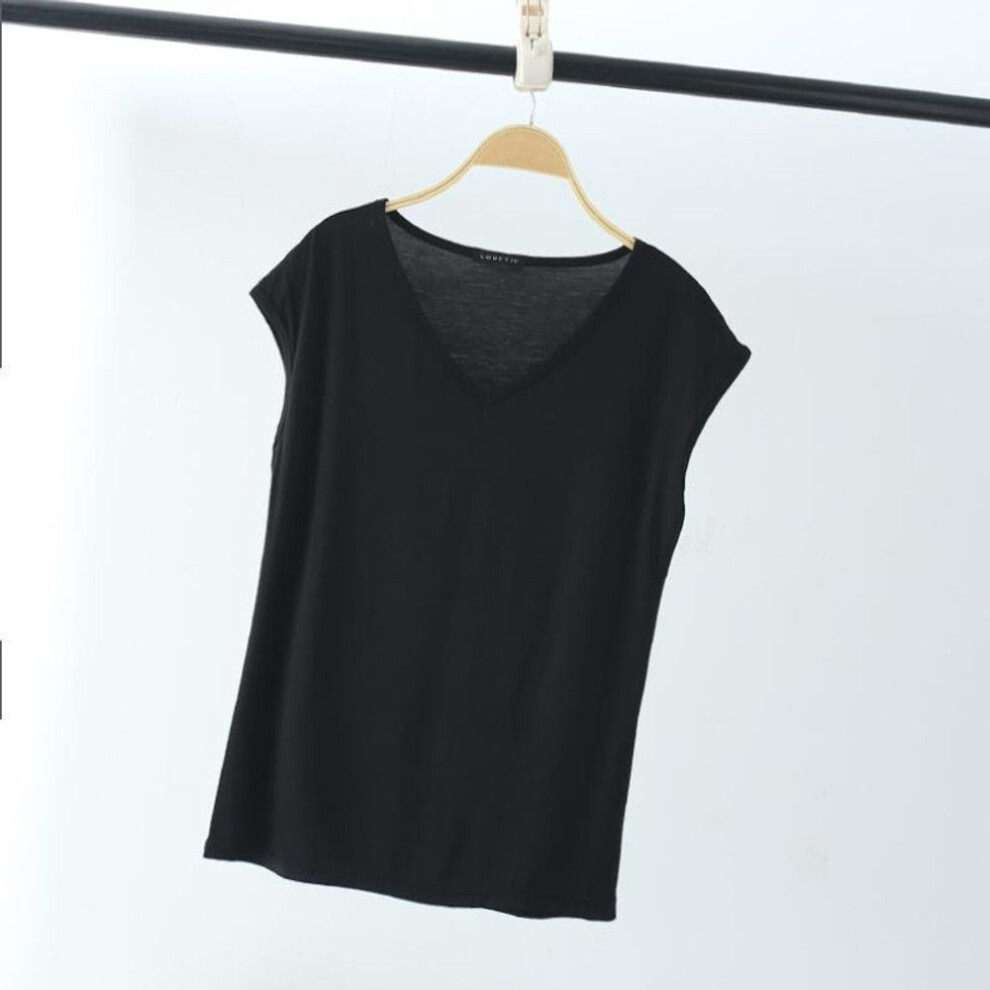 (2XL, black) Solid V Neck Basic Tshirt Women Summer Modal Loose Tee Tops Casual Undershirt M To 2xl