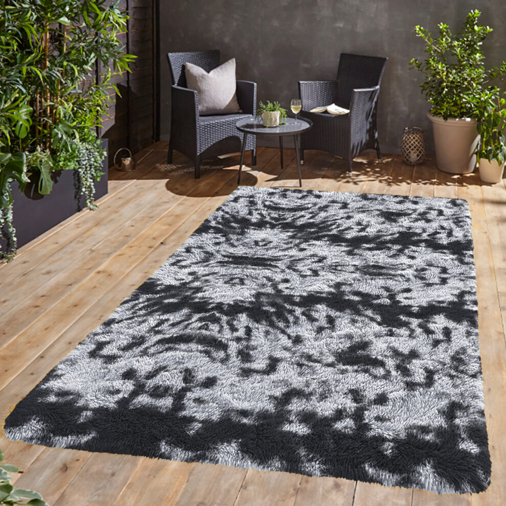 (Tye Dye Dark Grey, 200 x 290 cm (6ft 7in x 9ft 3in)) Extra Large Nonslip Rugs Shaggy Fluffy Living Room Bedroom Carpets
