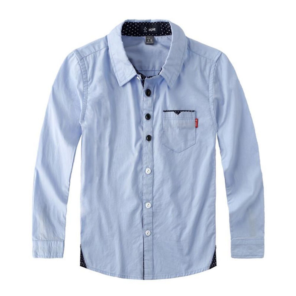 (blue, 12-13 Years) Boys Shirt Spring Autumn kids Solid Color Cotton Long-Sleeved Blouse Teen Children&apos;s Clothing