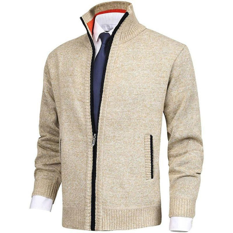 (beige, 3XL) 2021 New Plus Velvet Thick Autumn Winter Clothing Warm Cardigans Men Warm Cashmere Casual Wool Zipper Slim Fit Fleece Jacket Men Coat Dress Knitting