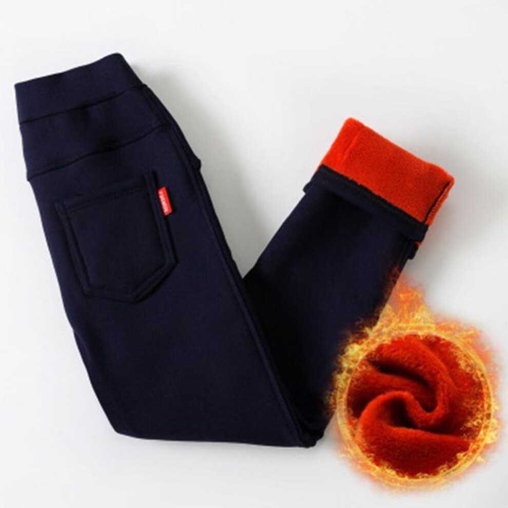 (navy blue, 12) Yubaobei Winter Leggings Girls Winter Children Plus Velvet Pants Thicken Warm Long Trousers For Kids Baby Skinny Pencil Pants