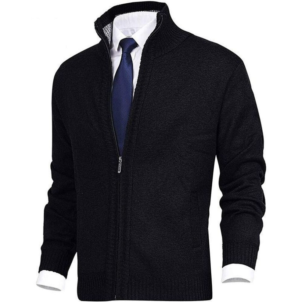 (black, XL) 2021 New Plus Velvet Thick Autumn Winter Clothing Warm Cardigans Men Warm Cashmere Casual Wool Zipper Slim Fit Fleece Jacket Men Coat Dress Knitting