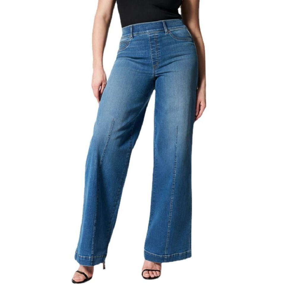 (navy blue, XL) Women Elastic Waist Denim Jeans High Waist Wide Leg Stretch Jean Pants Ladies Casual Long Trousers