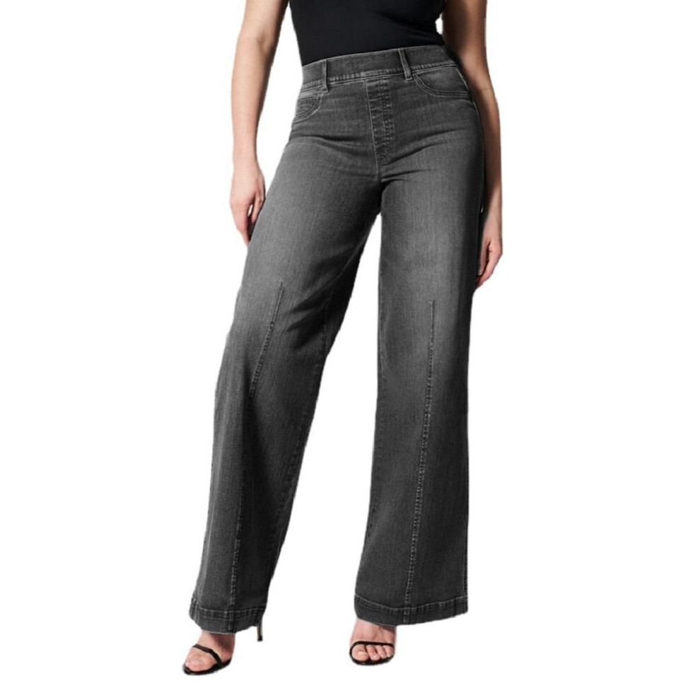 (black, M) Women Elastic Waist Denim Jeans High Waist Wide Leg Stretch Jean Pants Ladies Casual Long Trousers