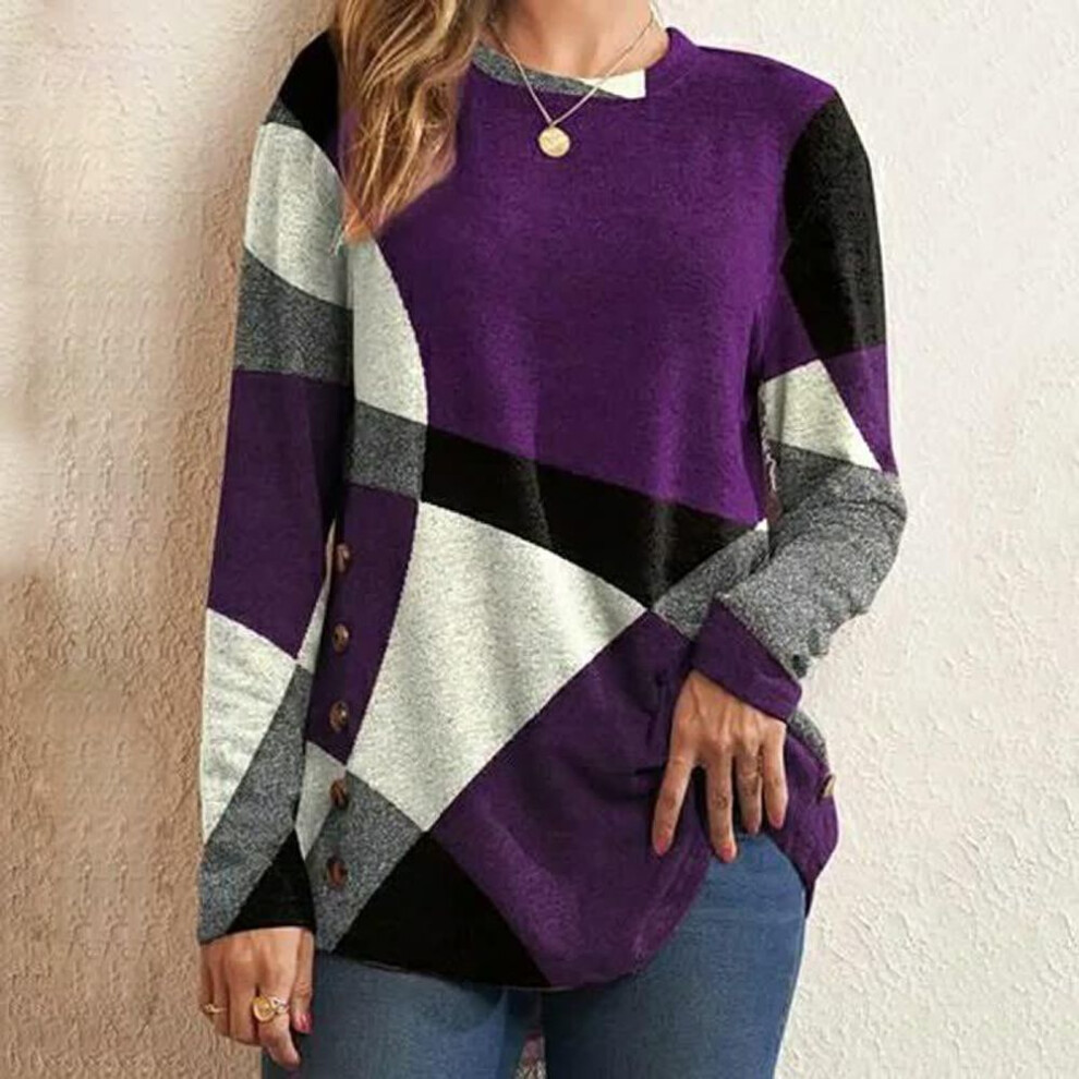 (S, purple) Women Loose Tops Shirt Long Sleeve Female Casual Blouses Ladies T-shirt Top