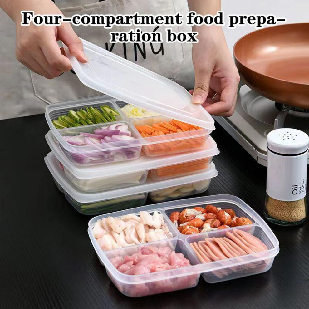 4 Grids Food Fruit Storage Box Portable Compartment Refrigerator Freezer Organizers Sub-packed Meat Onion Ginger Clear Crisper
