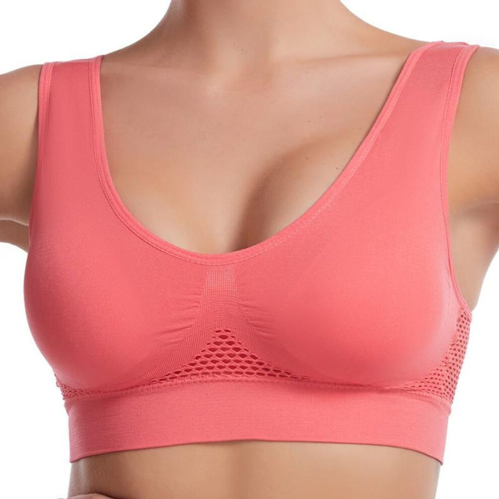 (watermelon red, XXXXL) No steel ring hollow mesh ventilation hole sports bra shockproof yoga running large size underwear women's sports bra