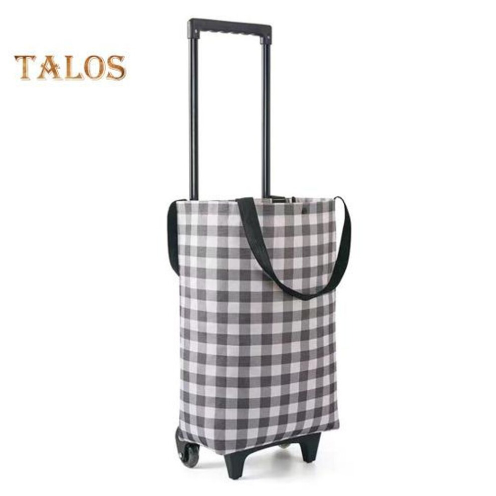 (grey) Grocery Cart with Wheels Collapsible Rolling Shopping Cart 2-in-1 Folding Design Portable Bag Waterproof Stair Climbing Telescoping Trolley Tote Bag
