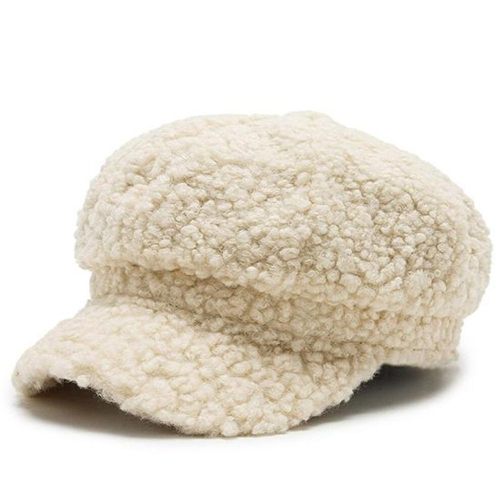 (beige) Lamb Wool Women Berets Hat Winter Vintage Cap Women&apos;S Casual Pumpkin Hat Flat Beret Hats Peaky Blinders Peaked Cap