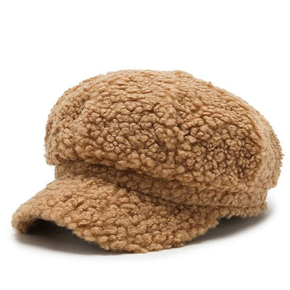 (brown) Lamb Wool Women Berets Hat Winter Vintage Cap Women&apos;S Casual Pumpkin Hat Flat Beret Hats Peaky Blinders Peaked Cap