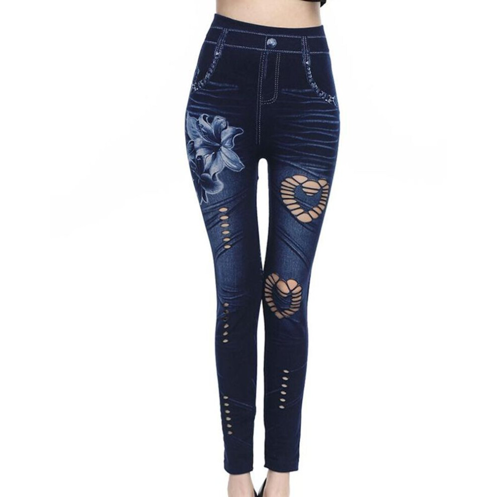 (L) Women Long Casual Slim Pants Elastic Tights Printed Leggings High Waist Skinny Trousers Pencil Pants