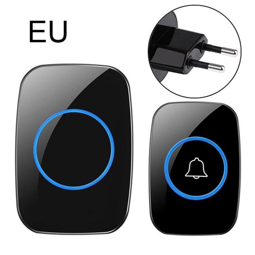 (black, EU Plug) Wireless Waterproof Remote Doorbell 300m Plug-in Chime Ring Button Alarm