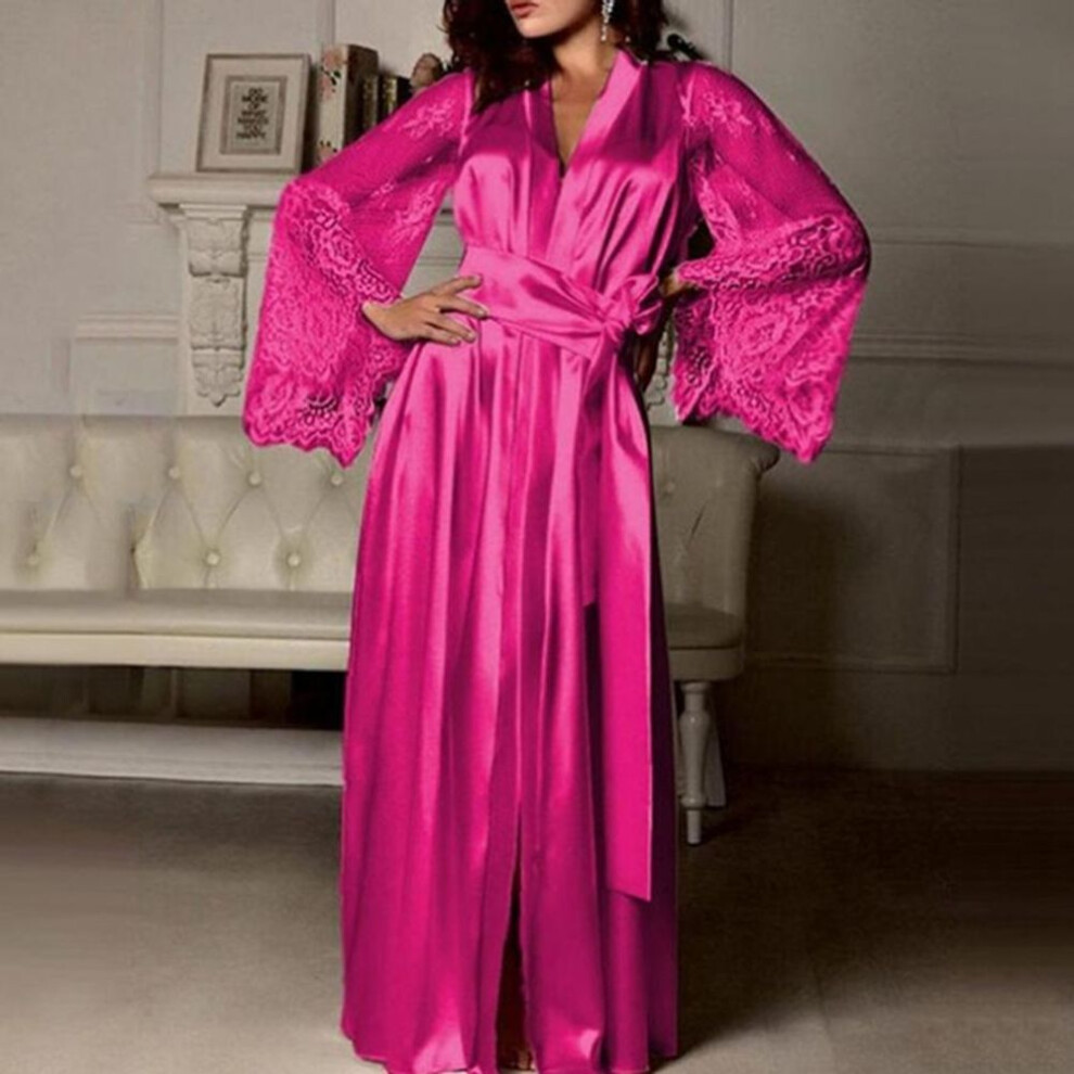 (2XL, rose red) European and American Erotic Lingerie Ladies Sexy Imitation Ice Silk Plus Size Pajamas Nightdress