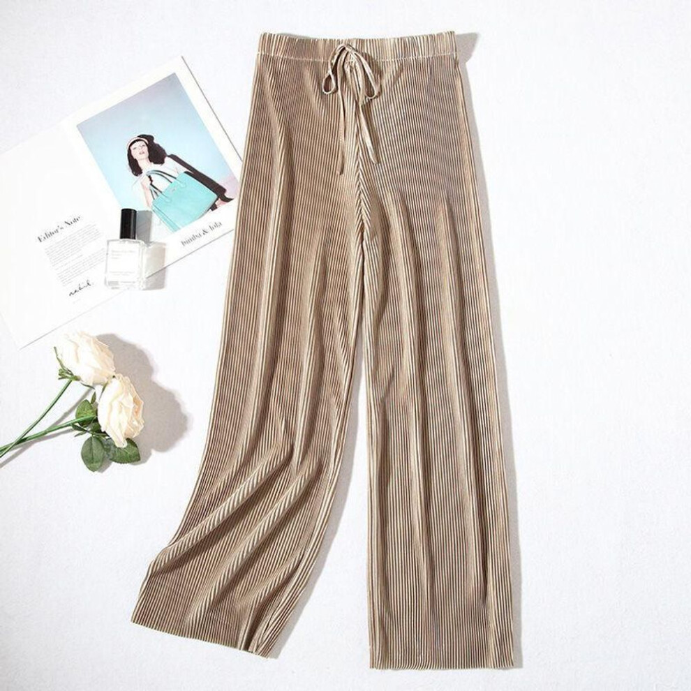 (khaki, One Szie) Pleated Wide-leg Pants Women&apos;s Trousers Down Spring And Summer Loose Casual Chiffon Ice Silk Pants