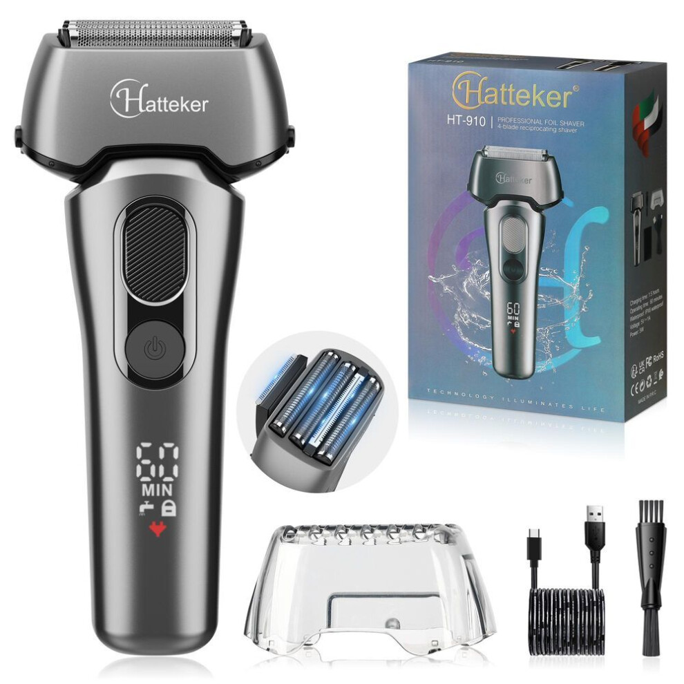 HATTEKER Foil Shaver Waterproof Electric Razor for Men Wet Dry Cordless Electric Shaver Rechargeable