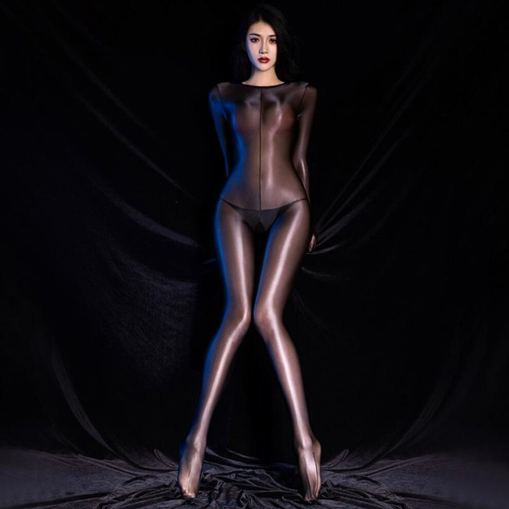 (black, One Size) Sexy Oil Shiny Open Crotch Bodysuit for Women Shiny Tights Glossy Jumpsuits Catsuits Erotic Lingerie Pantyhose Sex Porn Costumes