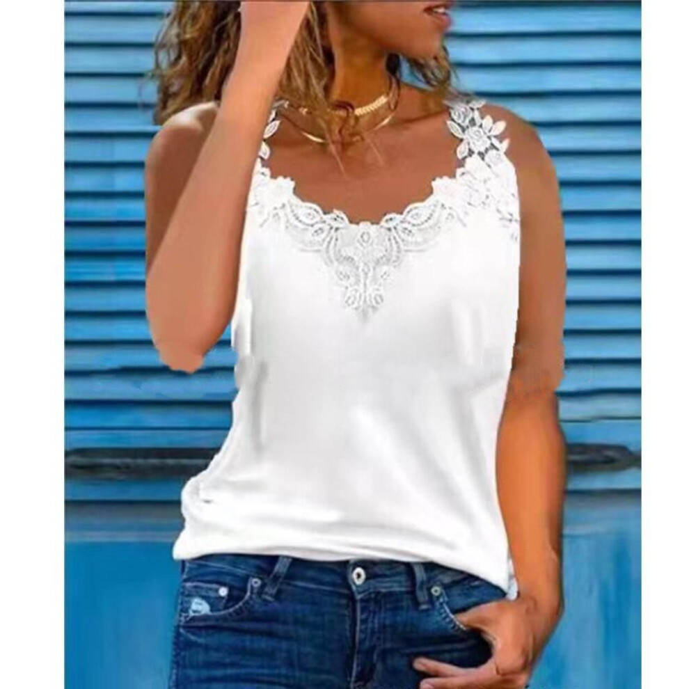 (XL, white) Women&apos;s Fashion Vest Summer Plus Size Casual Shirts Lace Sewing Sleeveless Tops