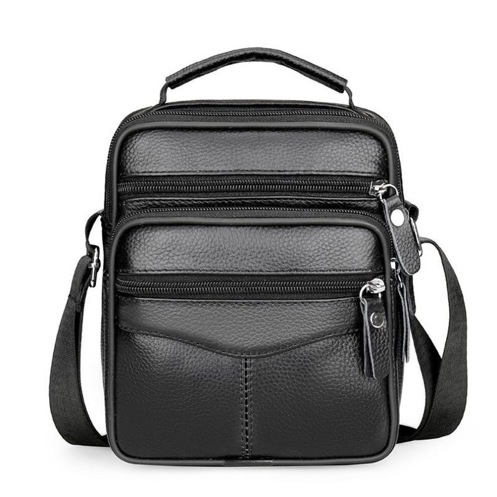 (black) Multifunctional Shoulder Bag Cowhide Leather Fanny Pack Waist Bag Fashion Simple Portable Multi-pockets Casual for Outdoor Sport