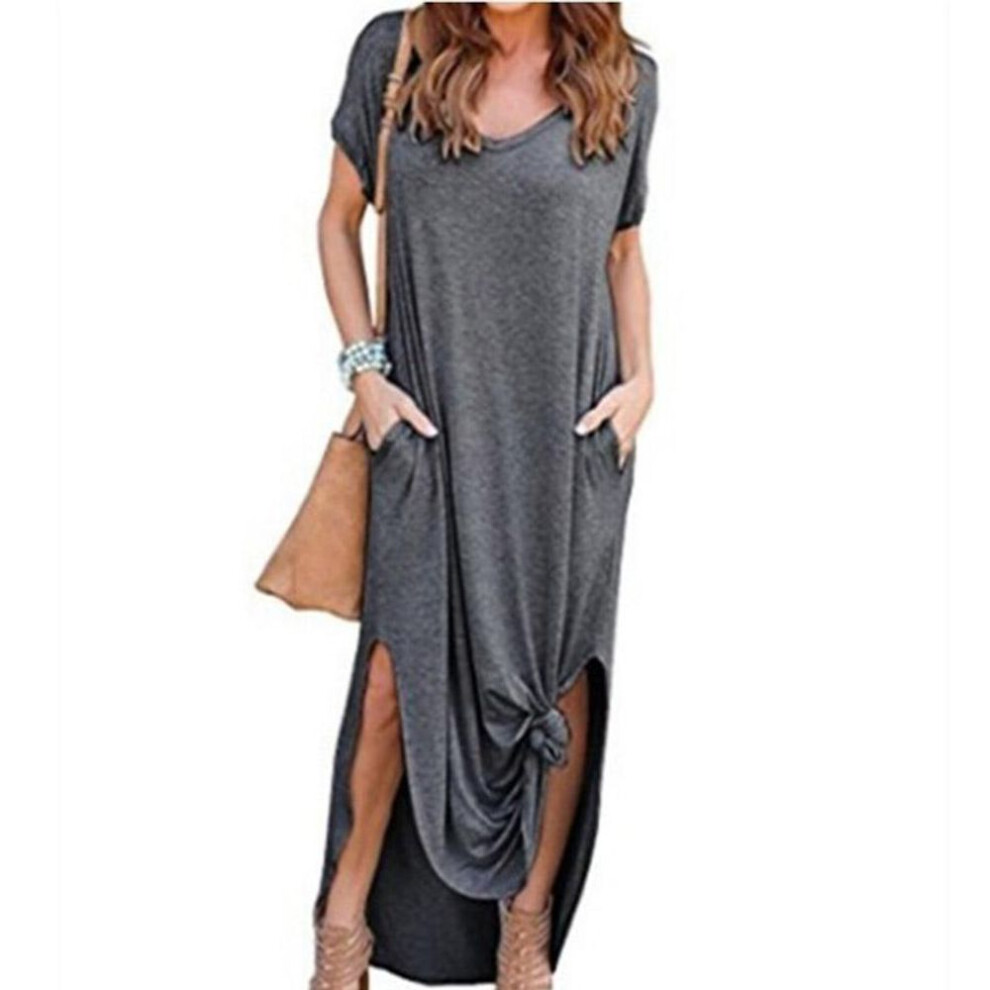 (dark grey, XXXL) Plus Size Maxi Dress with Short Sleeves