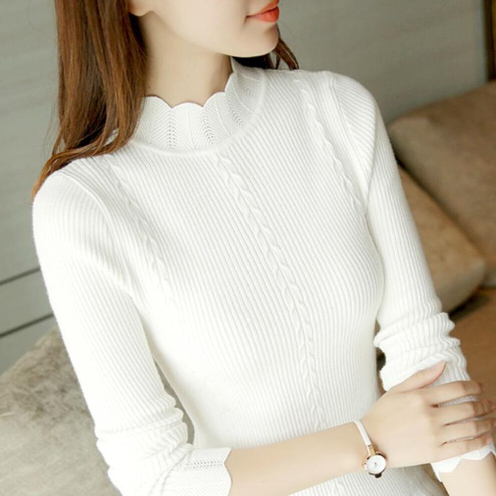 (One Size, white) Long Sleeve Slim Women Knitted Sweater Autumn Winter Plus Size Turtleneck Sweaters Women Soft High Elastic Knitwear Pullover