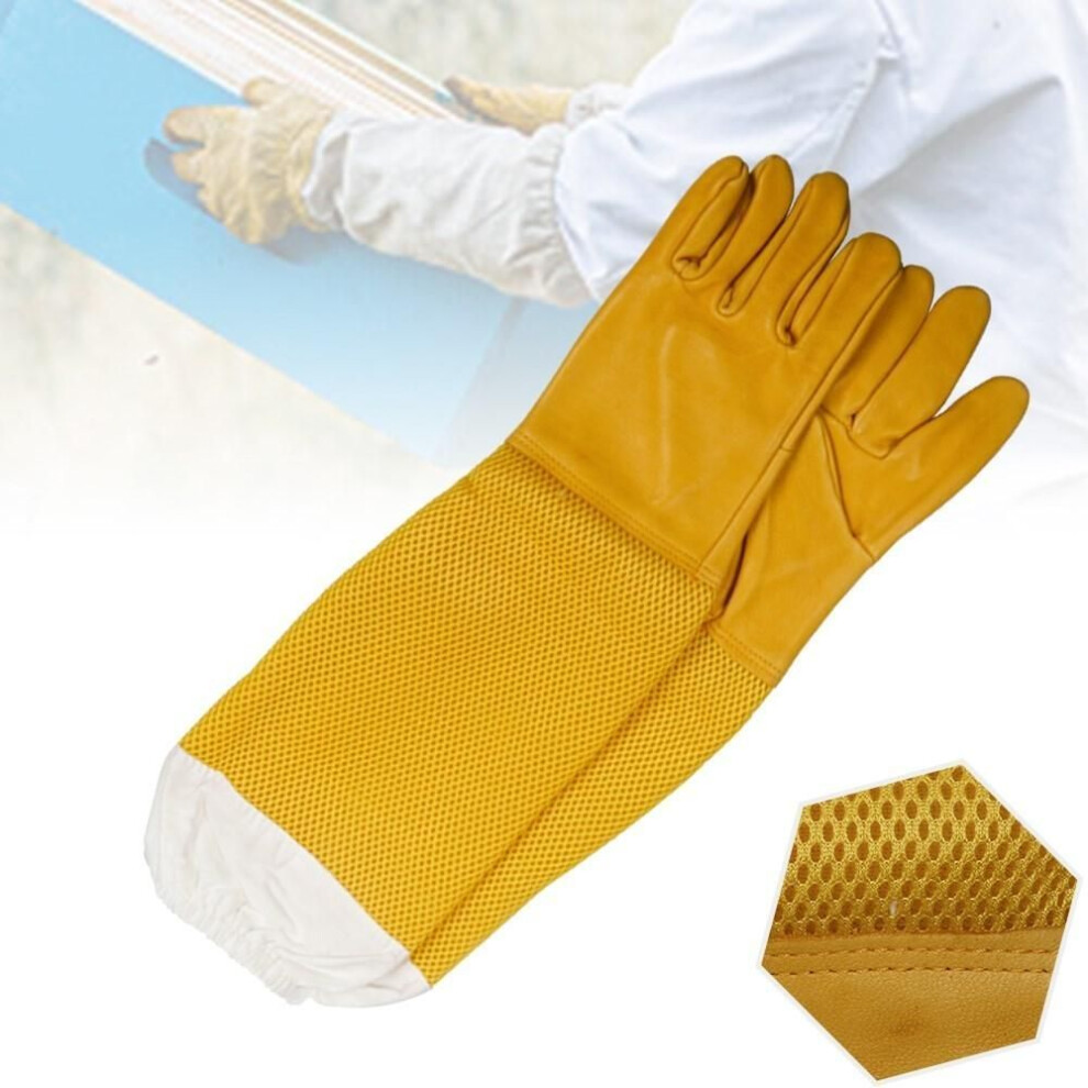 (yellow, XXL) 1 Pair of Beekeeping Protective Gloves Breathable Anti Bee Sting Sheepskin Long Sleeve Gloves Beekeeping Tools LXY