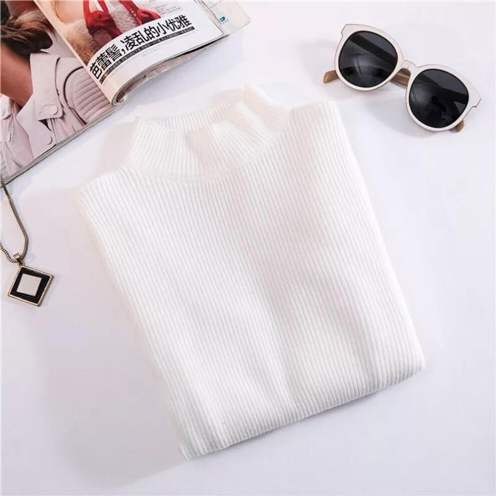 (S, white) SURE XIAO STORY women Sweater Fashion Korean Long Sleeve top Knitted Sweater Turtleneck Women 14 Colors Autumn Winter Jumpers