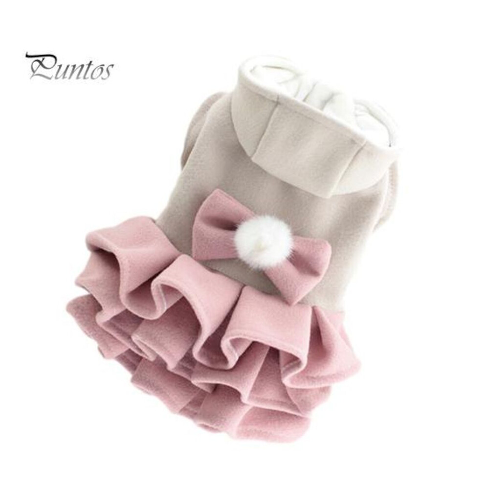 (pink, M) Pet Cats Dog Clothes Multi-Layer with Bow-tie Ball Decoration 2-Legged Easy to Wear Hooded Pet