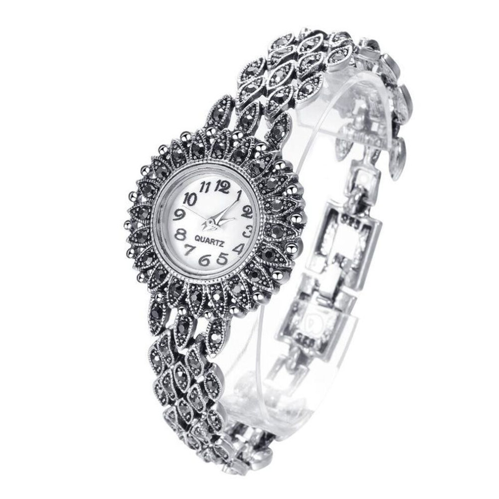 (as the picture) Alloy Strap Small Dial Elegant Ladies Watch Vintage Antique Tibetan Silver Quartz Wristwatch For Women Luxury Bracelet Watches