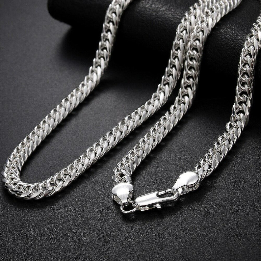 (as the picture, 6mm/60cm) POMOiii Pure 925 Silver Necklaces for Men 6MM 10MM Chain Necklace Collier 20/24inch Choker Fashion Male Jewelry Accessories Gifts