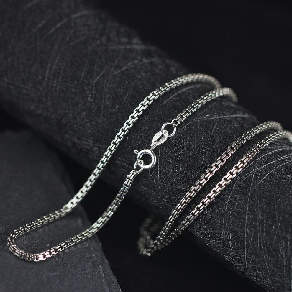 (as the picture, 55CM) S925 Sterling Silver Necklace 2 .0mm Hollow Double Box Chain Classic Fashion Clavicle Chain Hip Hop Ins Neutral Boutique Jewelry