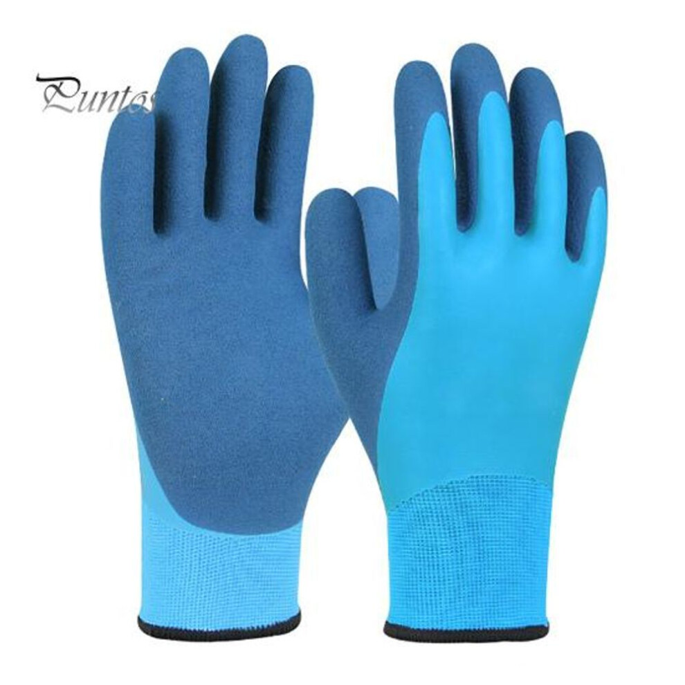 (L) 1 Pair Winter Working Gloves Warm Plush Lining Anti-slip Waterproof Hand Protector Housework Yardwork Outdoor Gardening Latex Gloves