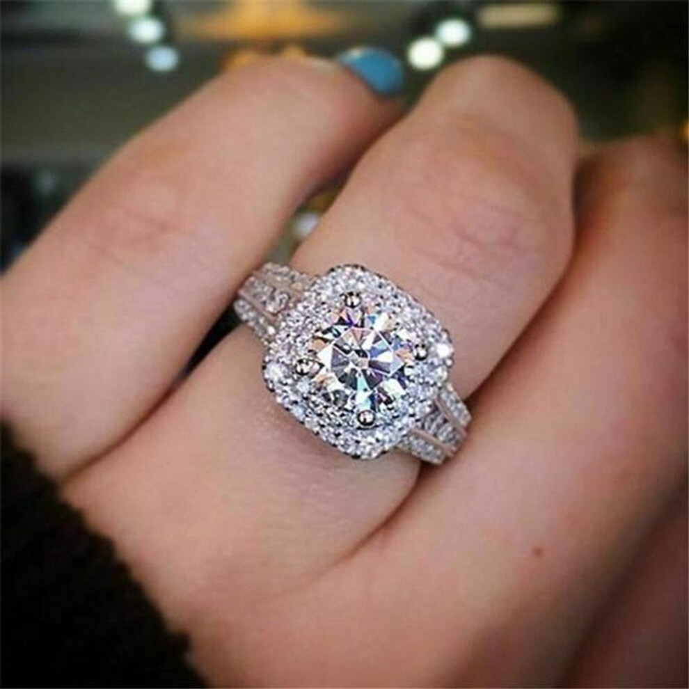 (silver, 7) Fine Silver S925 Jewelry Vs1 Diamond Ring For Women Anillos Bizuteria Wedding Diamant Gemstone White Topaz S925 Silver Rings Box