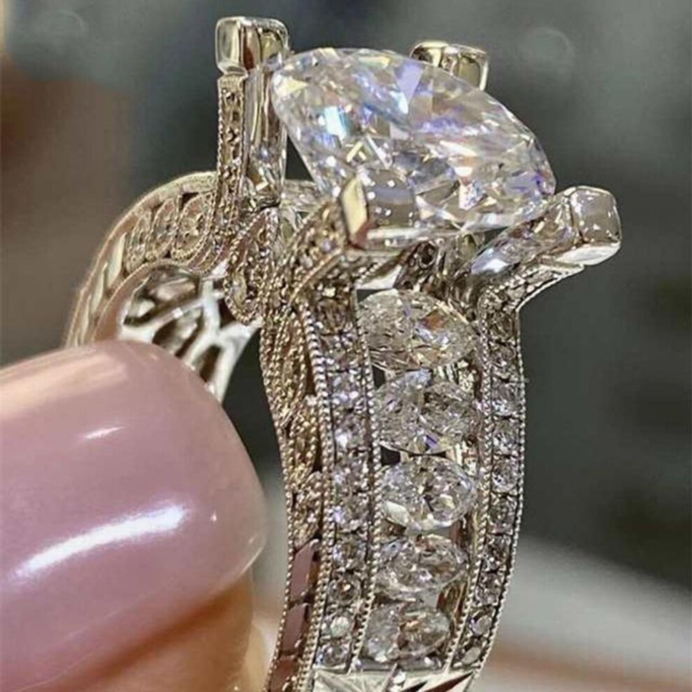 (as the picture, 11) Fashion Luxury Crystal Engagement Ring For Women Aaa White Cubic Zirconia Silver Color Rings Wedding Trend Female Jewerly