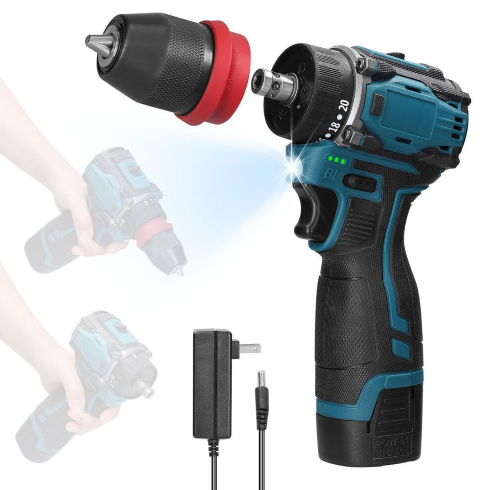 (1pcs battery US Plug) 18V 2in1 Lithium Drill Electric Screwdriver Multifunction Power Tool 45Nm Torque Brushless Motor