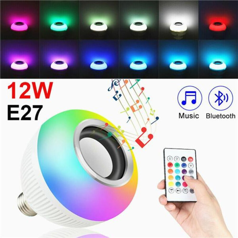 E27 Wireless Bluetooth Led Light Speaker Bulb Rgb 12w Music Playing Lamp Remote