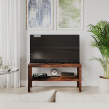(Rustic Brown ) 2-Tier Wooden TV Bench Media Stand with Storage Cabinet