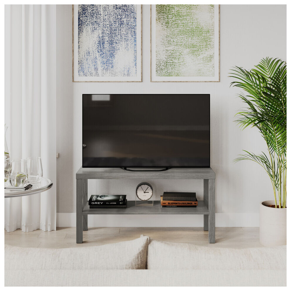 Urbn Living (Cedar Grey) 2-Tier Wooden Tv Bench Media Stand With Storage Cabinet Black