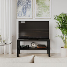 (Black ) 2-Tier Wooden TV Bench Media Stand with Storage Cabinet