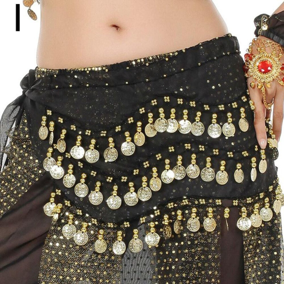 Women&apos;s 3 Rows Belly Dancing Clothing Waist Chain Belt Accessories Hip Scarf Belt Gold Silver Coins