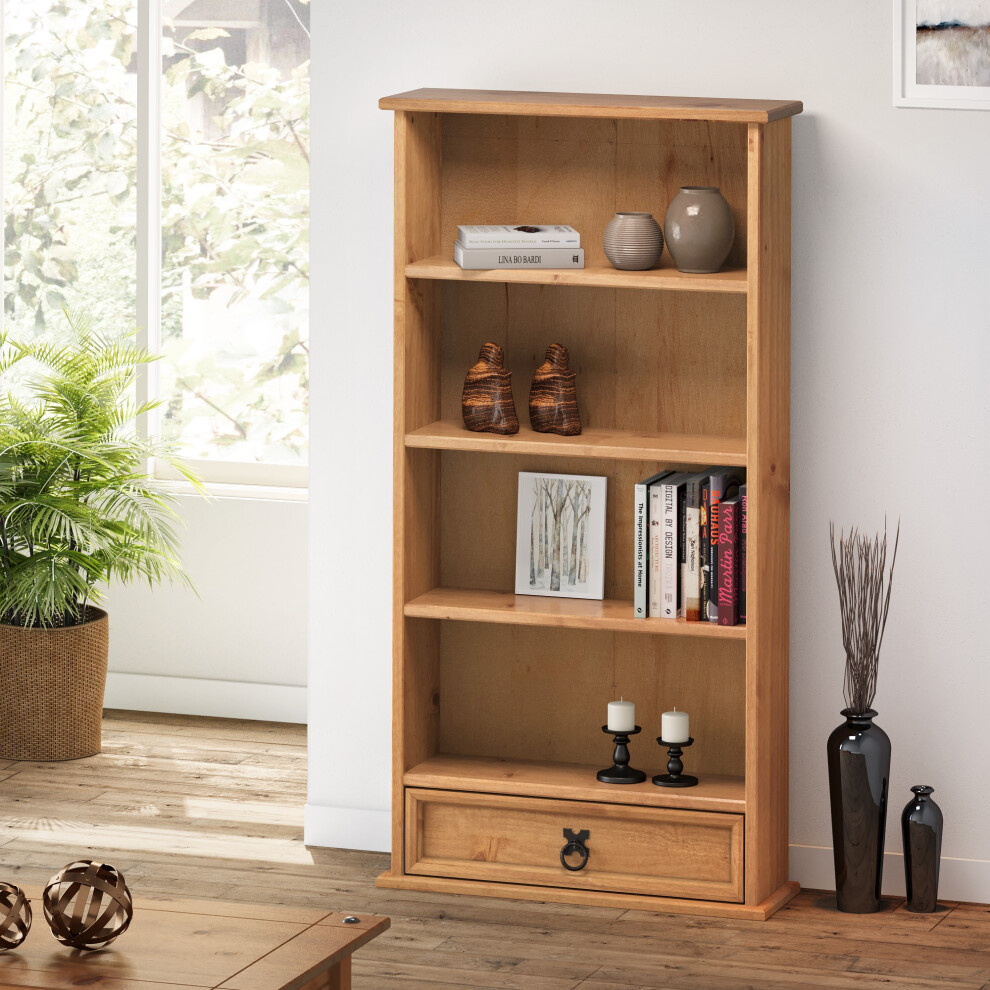 Mercers Furniture Corona 1-Drawer Bookcase and DVD Storage Rack - Pine