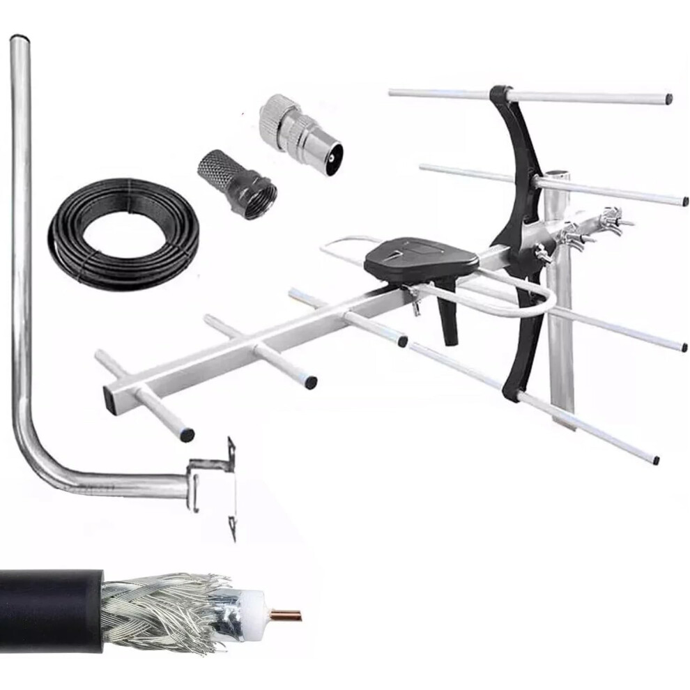 4G Outdoor Digital TV Aerial Kit Freeview Hd Antenna with 10m Rg6 Cable & Coaxial Connectors for Loft & Outdoor Installation