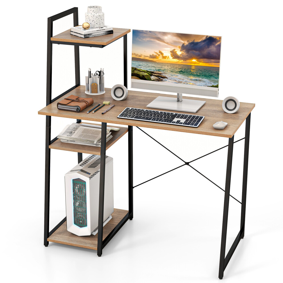 Computer Desk w/Storage Shelves Wide Tabletop Sturdy X-Shape Frame