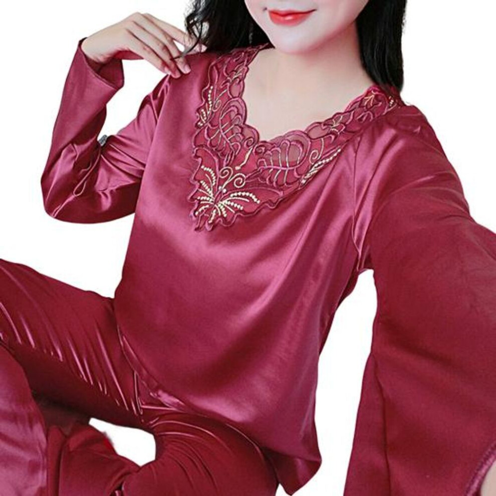 (4XL, wine red) 2 Pcs/set Women Nightie Set Solid Color Sleeping Comfortable Soft Plus Size For Home