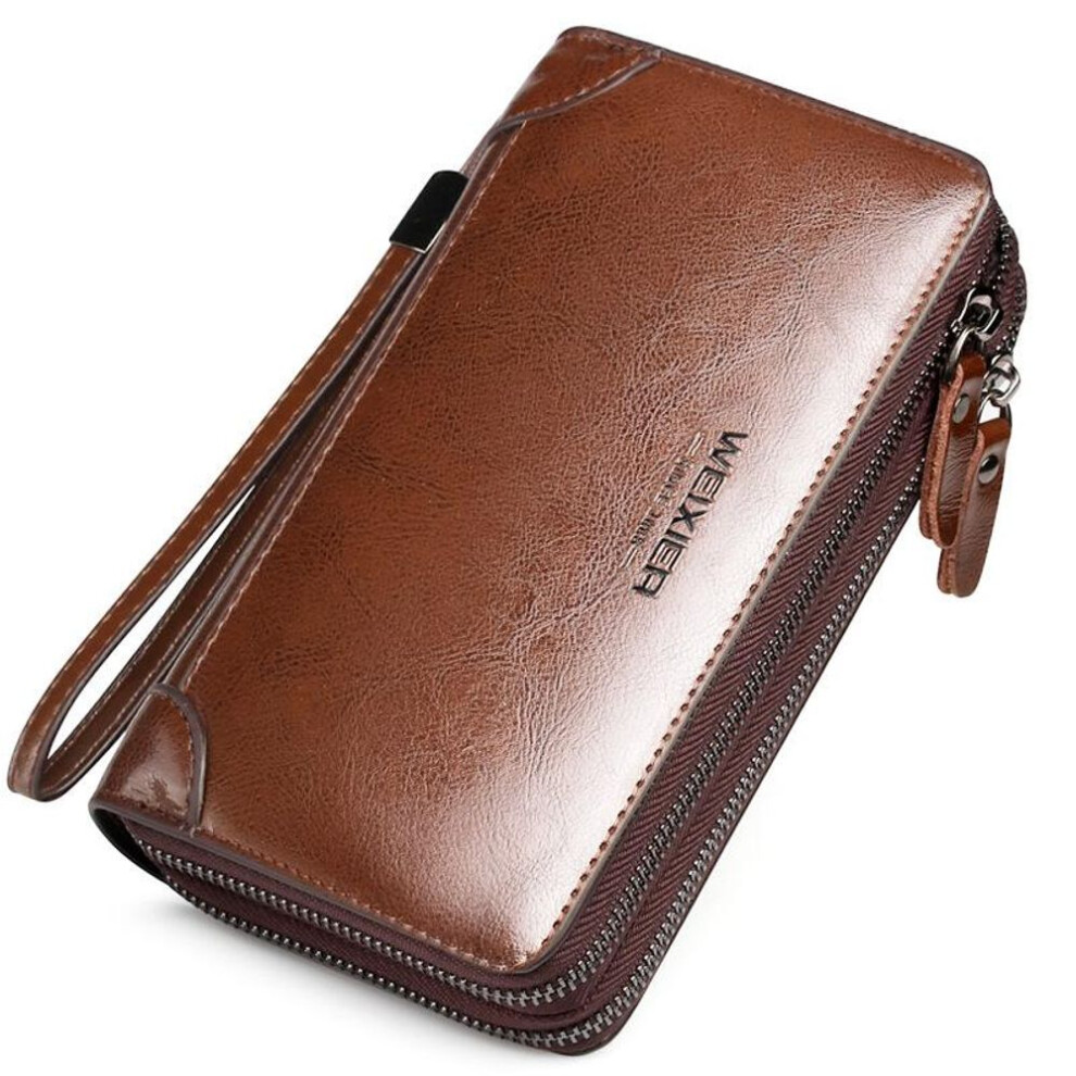 (brown) Weixier Men Wallets Leather Men Bags Clutch Bags Koffer Wallet Leather Long Wallet With Coin Pocket Zipper Men Purse