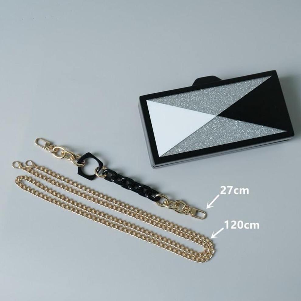 (black, 19.8CM) New Trendy Fashion Women Handbag Black Silver Patchwork Acrylic Luxury Wedding Party Evening Bag Woman Luxury Box Clutch Purse