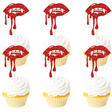 18pcs Rode Glitter Halloween Een hapje dessert Cupcake Topper Zombie Vampier Fantasie Horror Thema Decorbenodigdheden Jongen Meisje Man Vrouw Gelukki