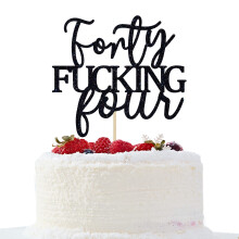Unoggsor Forty Fucking Four Cake Topper - Happy 44th Birthday Cake Decor - Cheers to 44 Year Birthday Party Decorations Supplies Zwart Glitter