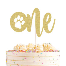 Ahaoray Paw Print One Cake Topper - Gold Glitter Pet Dog pentru prima zi de na?tere decora?iuni pentru torturi de na?tere - Puite pentru animale