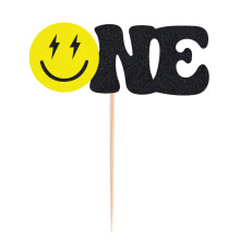 Ahaoray One Happy Dude Cake Topper - Smiley Face One Birthday Party Decorations - One Cool Dude 1st Birthday Cake Decor pentru du? pentru bebelu?