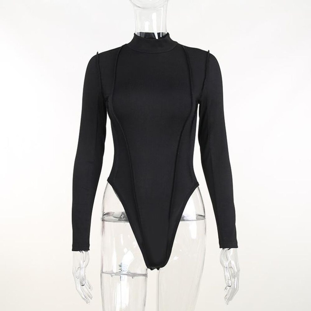 (M, black) New European And American Women&apos;s Sexy Spicy Girl Tight High Collar Top With A Design Sense For Outwear